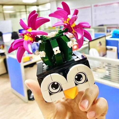 Cute Animal Flower Plant Building Blocks Potted Succulent Plants Cactus Bouquet Model Bricks Toys For Kids Gifts Home Decor