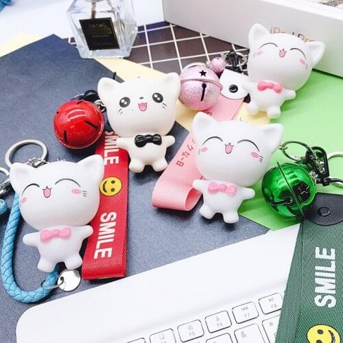 Kawaii Cute Cartoon Animal Big Face Cat Couple Car Keychain Cat Sister Cat Brother Couple Key Chain Vinyl Cartoon Small Gift