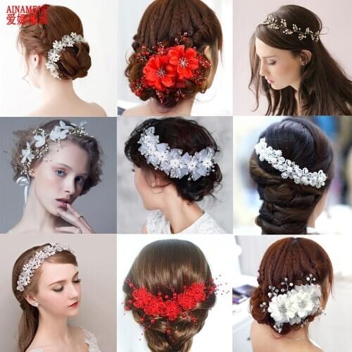 Fashion Wedding Headbands Hair Jewelry Handmade Flower Headpiece Tiaras Bridal Hair Accessories Pearl Gift Crystal-Leaf