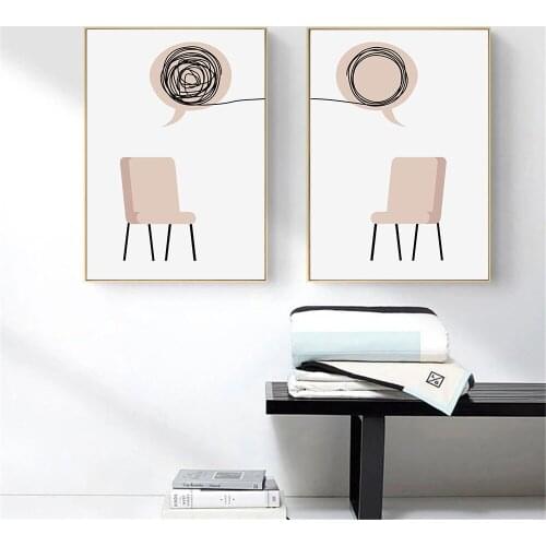 Nordic Pink Chair Wall Art Poster And Print Dialog Box Bubble Lines Drawing Canvas Painting Minimalist Picture Living Room Decor