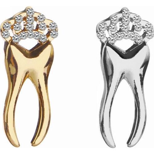 New Trendy Imperial Crown Small Tooth Shape Brooch For Unisex Cute Crystal Alloy Pins Clothes Scarf Decoration Gift