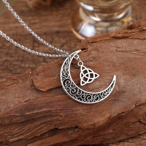 New Fashion Crescent Celtic Irish Knot Supernatural Necklace Witch Amulet Protection Jewelry Gifts for Men and Women