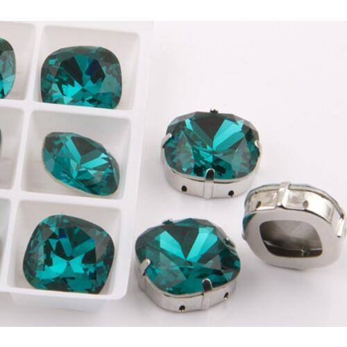 Cushion Cut 4470 K9 Crystal Glass Strass Blue Zircon Sew On Rhinestones Silver/Gold Claw Flatback Stones Crystal For Garment