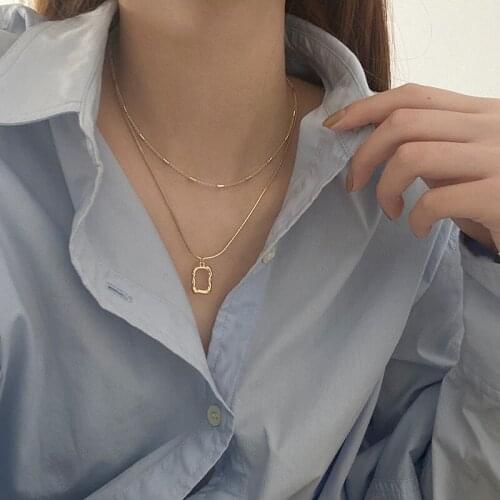 New Ins Double-Layer Necklace Simple Temperament Opening Hollow Square Necklaces For Women Girls Fashion Jewelry Gift