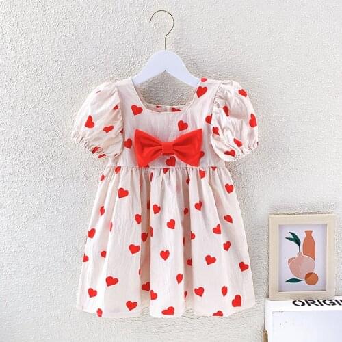 Girls Dresses 2021 Summer Puff Sleeve Bow Dress Party Dress for Kids Girl Birthday Children Clothes 2 3 4 5 6 Years