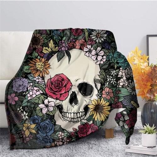 Gothic Skulls Flowers Pattern Throw Blankets Home Textiles Bedroom Bedspreads Comfortable Soft Sofa Bed Blanket Winter Warm