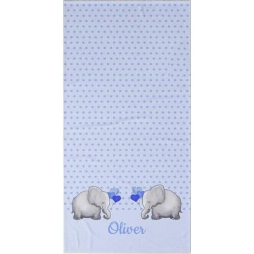 Custom Polka Dots Baby Name Blue Elephant Shower Nursery Beach Bath Towel Set Lovely Hand Hair Towels for Kid Birthday Gift 140