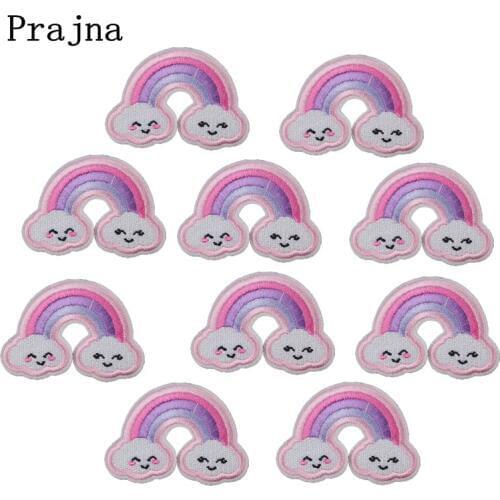 Prajna Wholesale Cute Rainbow Patch Iron On Cartoon Patches Cheap Embroidered Patches For Clothing Stripes Badge DIY Accessories