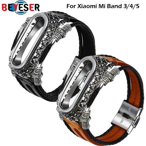 Retro Leather Smart Watch Strap For Xiaomi Mi Band 4 3 With Classic Metal Dial Protection Case and Buckle Bracelet mi band 4 5