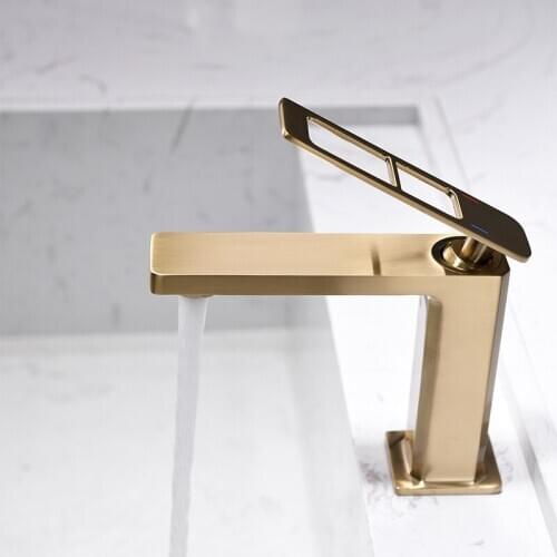 New Bathroom Lavatory Faucet Hot and Cold Crane Solid Brass Brush Gold Single Handle Water Mixer Tap