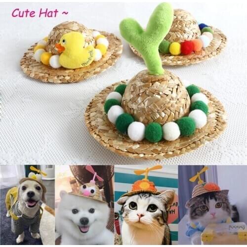 Cute Dog Cat Sun Hat Beach Party Straw Hat Pet Decoration Cats Dog Photography Props Cool Fun Bamboo Dragonfly Hat Pet Supplies