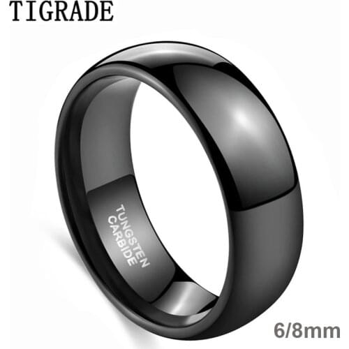 TIGRADE 8/6mm Mens Black Dome Tungsten Carbide Ring Polished Wedding Bands Engagement Rings Male Female Comfort Fit Bague anel