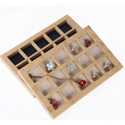 Hot selling Bamboo 15 Grids Jewelry Display Tray Earrings Nexklaces Pendants Rings Jewelry Props Simple Jewelry Packaging sales
