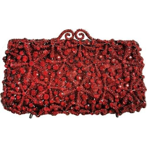 XIYUAN Celebrity Red Vintage Natural Evening bags Clutch bag Handbags Luxury Women Crystal Wedding Purse Party crossbody Bag