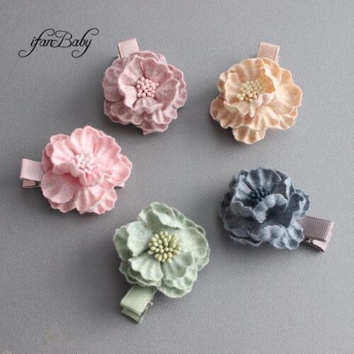 5pcs Girl Hair clips ,Cute Children Accessories soft leather flower clip