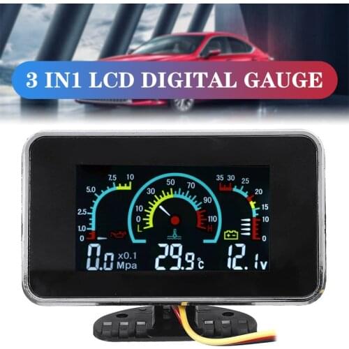 3 In 1 LCD Car Digital Gauge Voltmeter Oil Pressure Water Temp meter 1/8 NPT Oil Pressure sensor 12-24V