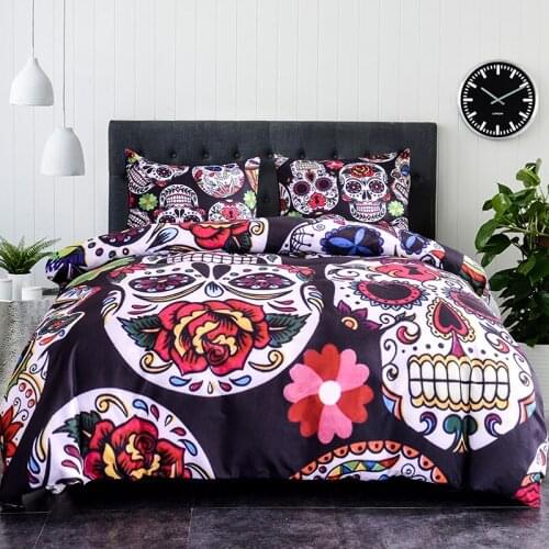 3D Black White Skull Prined Bedding Sets 2/3pcs Sugar Skull Duvet Cover With Pillowcase Skeleton Print Comforter For Queen Size