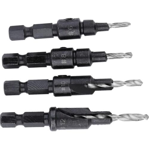 4PCS 1/4 HEX QUICK CHANGE SHANK COUNTERSINK TAPERED DRILLS BITS CONE REAMING DRILL BIT SET WOOD WOODWORKING TOOLS Hot Sale