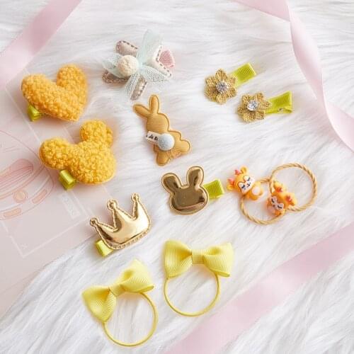 Baby Girls Hair Accessories 12pcs/Set Stars Bunny Hairpins Crown Ballet Barrettes Grosgrain Bows Elastic Hair Ties Band Rope