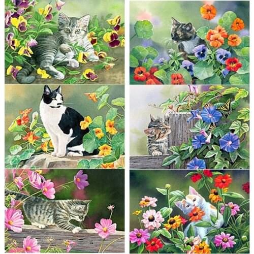 New 5D DIY Animal Diamond Painting Cat Flower Diamond Embroidery Cross Stitch Full Square Round Drill Manual Art Gift Home Decor