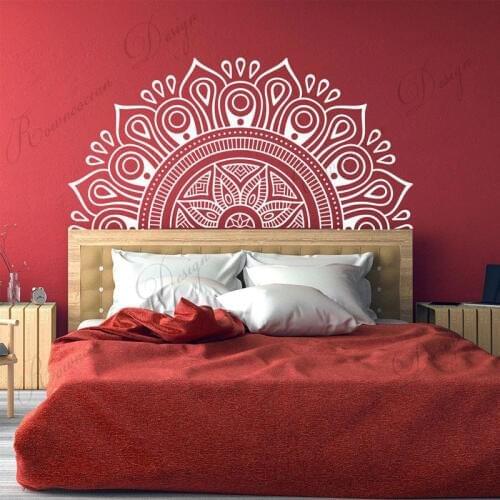 Bohemian Style Half Mandala Headboard Wall Decal Vinyl Home Decor Bedroom Lotus Flower Mandala Zen Yoga Wall Stickers Mural 4244