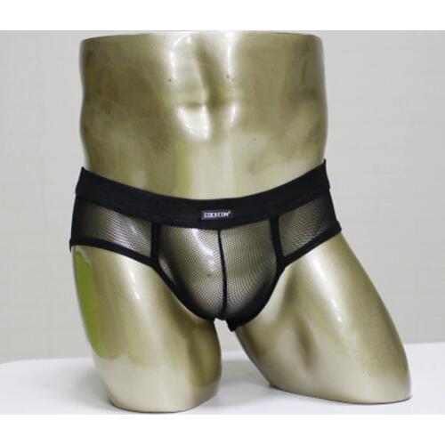 Cockcon Sexy Underwear Men Nylon Mesh Mens Briefs Transparent Erotic Panties Gay Man Slips Low Waist Male Underpants Pouch XXL