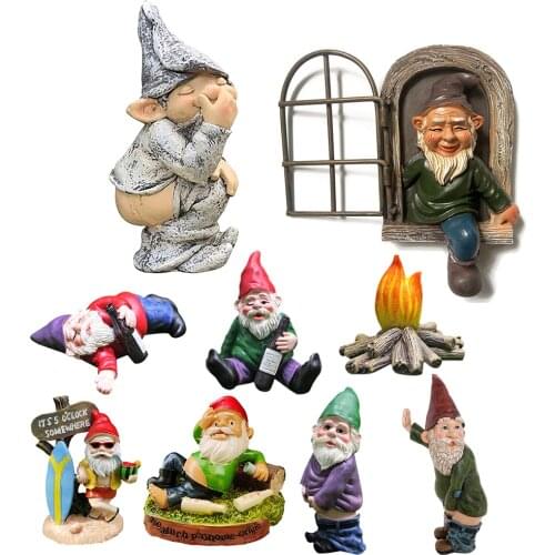 Resin Funny Naughty Elf Character Decoration Mold Miniature Gnome Dwarf Figurine Statue Home Courtyard Gardening Props Crafts