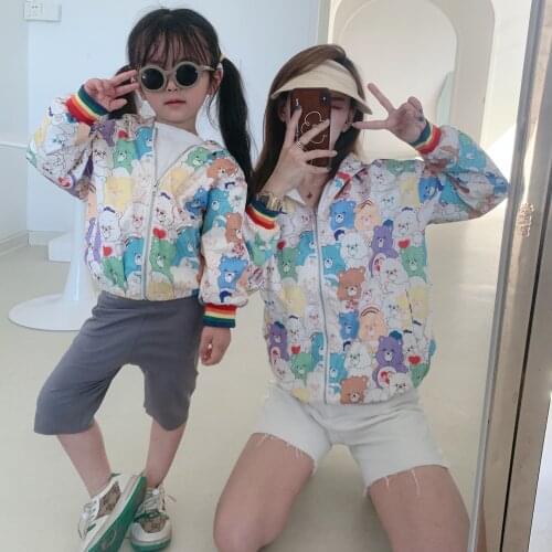 2021 Mother kids clothing bear pattern rainbow colourful hooded kids jacket spring autumn girls boys outerwear jacket