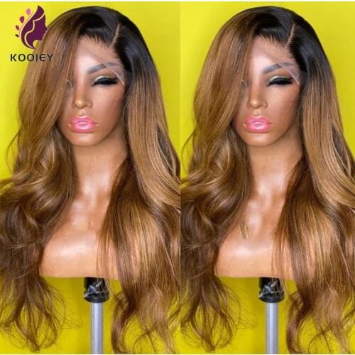 Ombre Brown Left Part Lace Front Human Hair Wigs With Baby Hair Ombre Color 1B/30 Body Wave 13x4 Lace Wig With Natural Hairline
