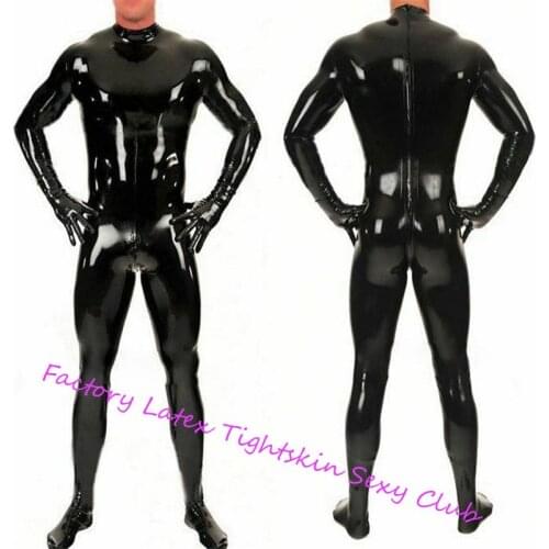 Latex Catsuit Black front zipper latex body suit Unitard Sexy Surf Zentai overall Latex Catsuit feet gloves&socks rubber catsuit