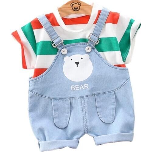 Summer Children Fashion Clothing Baby Boys Girls Cartoon T Shirt Shorts 2Pcs/sets Toddler Striped Tracksuits Kids Infant Clothes