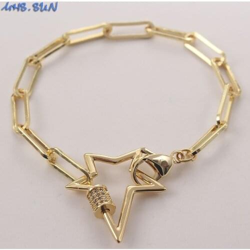 MHS.SUN Trendy Star/Moon Design Chunky Bracelet With Cubic Zircon Jewelry DIY Copper Bangles For Girls Christmas Party Gift 1PC