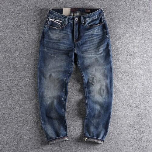 2021 Autumn winter jeans mens slim straight casual pants dark blue trend trouser 379