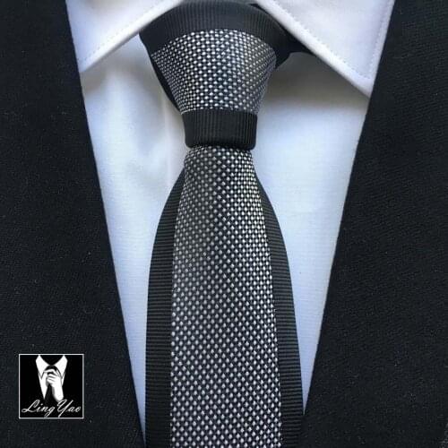 Men Designer Skinny Tie Black Border with Silver Dots Fashion Necktie