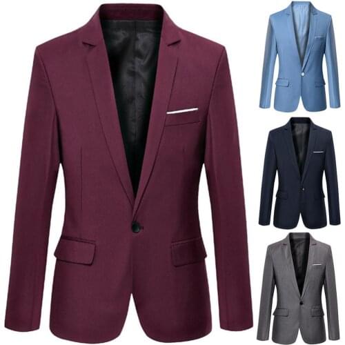 2021 Male Suits Fashion Men Solid Color Long Sleeve Lapel Blazer Suit Coat Outwear Comfortable to wear for Business