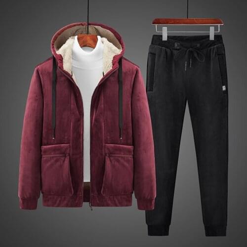 Korean Golden Velvet Hooded Suit MenS Coat 8Xl Large Clothes Autumn And Winter Plush Thickened Lamb Warm Two-Piece Set