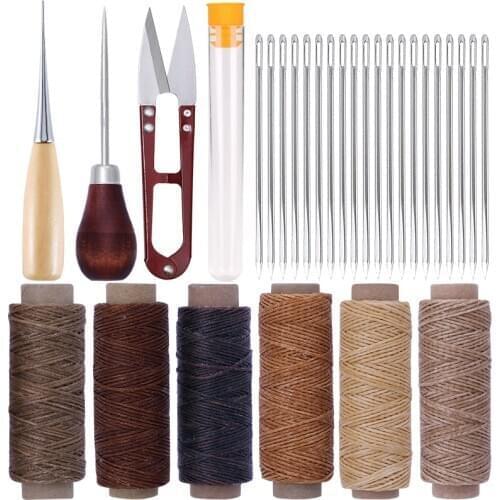 LMDZ Leather Sewing Tools Kit Leather Stitching Tools With Waxed Thread Leather Big Eye Needles Awls for Leather Working DIY