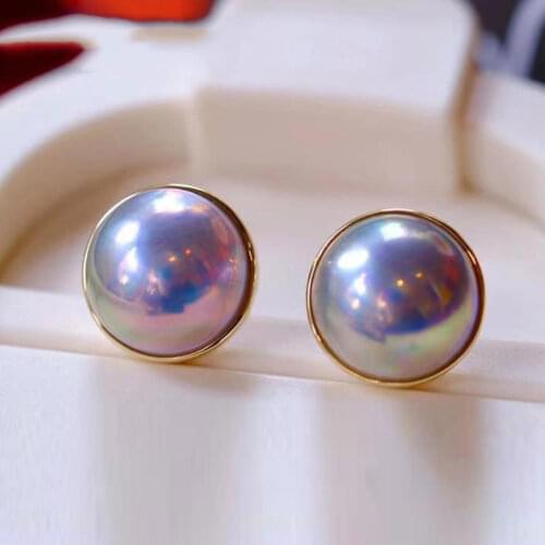 Natural Sea Mabe Pearl Stud Earrings S925 Sterling Silver Stud Earrings Aurora Colorful Mabei Stud Earrings Ornament Female Anti
