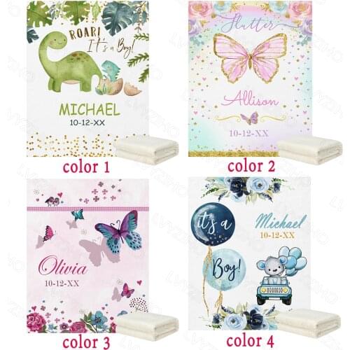 LVYZIHO Dinosaur And Butterfly Baby Blanket Personalized Name Boy / Girl Blanket - 30x40 / 48x60 / 60x80 Inches - Fleece Blanke