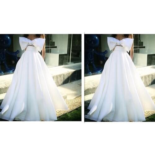 Formal Evening Dress Floor Length free shipping Two Pieces White Big Bow Bridal Party Prom Gowns Arabic 2020 Custom prom dresses