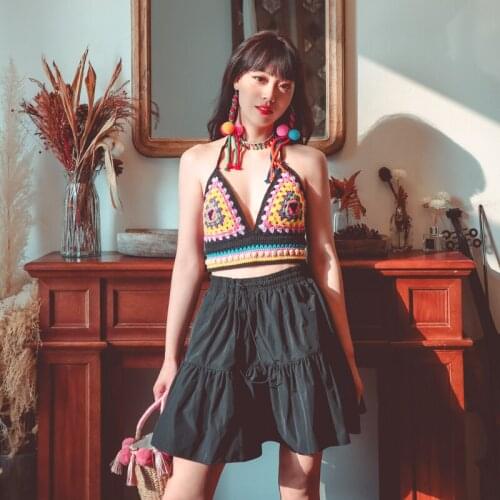 Original will protect pure manual knits color matching neck hung a bikini ethnic style false condole belt vest