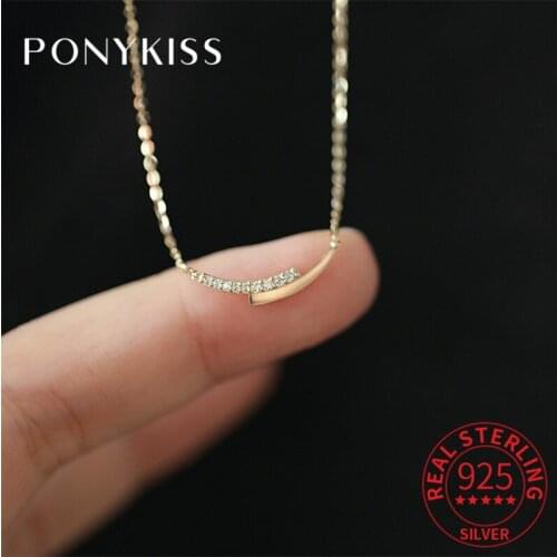 PONYKISS Trendy 925 Sterling Silver Arc Zircon14K Gold Choker Necklace For Fashion Women Fine Jewelry Party Drop Shipping