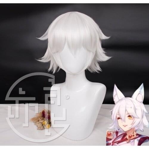 Game Genshin Impact Kitsune Saiguu Cosplay Wig 45cm White Wig Halloween Party Carnival Role Play