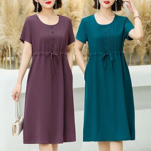 2021 New Summer Middle Aged Women Fashion Midi Dresses Female Short Sleeve Plus Size Dress Elegant Bodycon Party Vestidos Y332