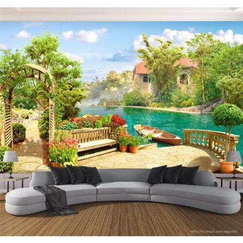 Custom Any Size Photo Wallpaper 3D Garden Lake Scenery Background Wall Mural Living Room Bedroom Restaurant Decor Wall Paper 3 D