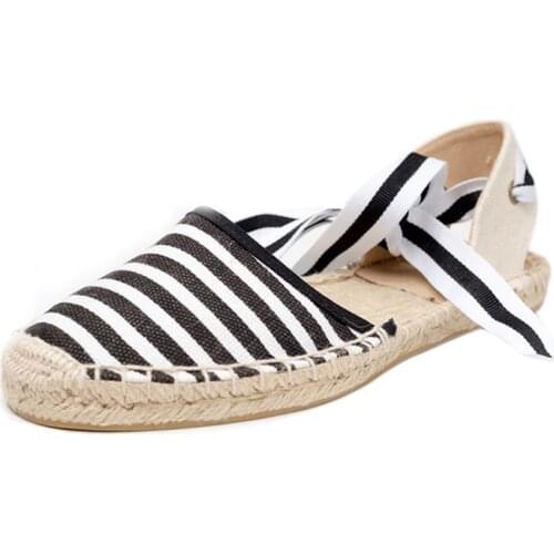 Lace-up Fisherman Sandals Female Hemp Rope Flat Shoes Straw New Summer Striped Student Flat Shoes