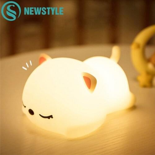 USB Rechargeable Night Light Cat Silicone Lights Touch Sensor Bedroom Bedside Lamp With Remote For Kids Baby Gift