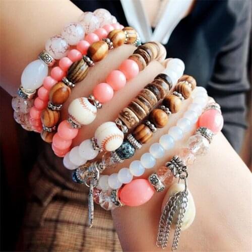 Ethnic Tassel Crystal Beads Bracelets for Women Girls Gift Elastic Rope Shell Leaves Charm Wrap Bracelet Pulseira Feminina