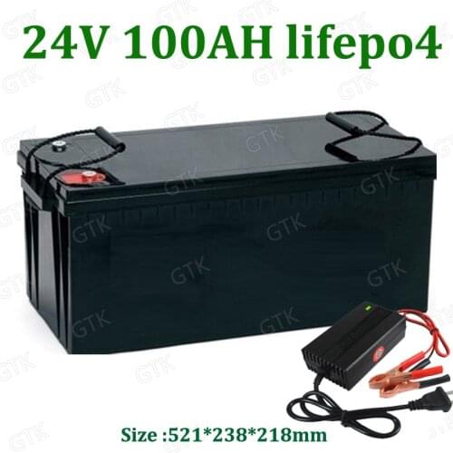Waterproof 24V 100AH lifepo4 Battery 100A BMS for 2400W motorhomes Solar energy RV EV AGV photovoltaic storage + 10A Charger