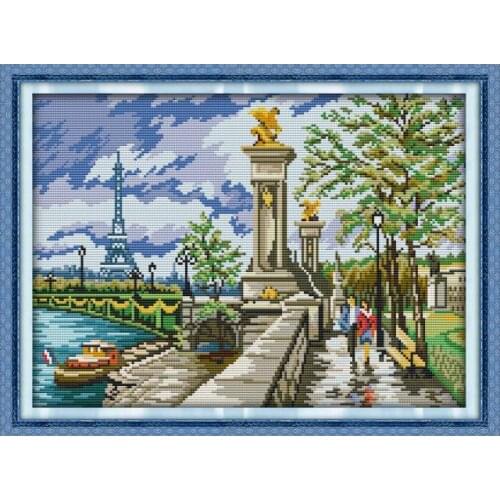 Cross Stitch Embroidery Needlework Stamped Patterns Paris Scenery Thread Counted Fabric Needlepoint 11CT 14CT Printed Decoration